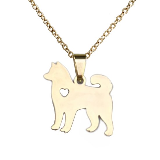 Fako Bijoux® - Ketting Met Hanger - Stainless Steel - RVS - Staal - Hond - Keeshond - Goudkleurig