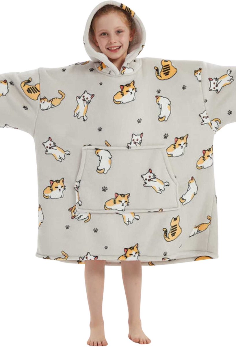 SKYSHU Draagbare kattenpoot deken hoodie voor kinderen, oversized