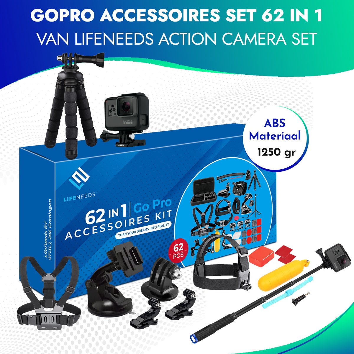 62 in 1 GoPro Kit - GoPro Accessoires - Go pro accessoires - Action Cam -  GoPro Hero... | bol.com