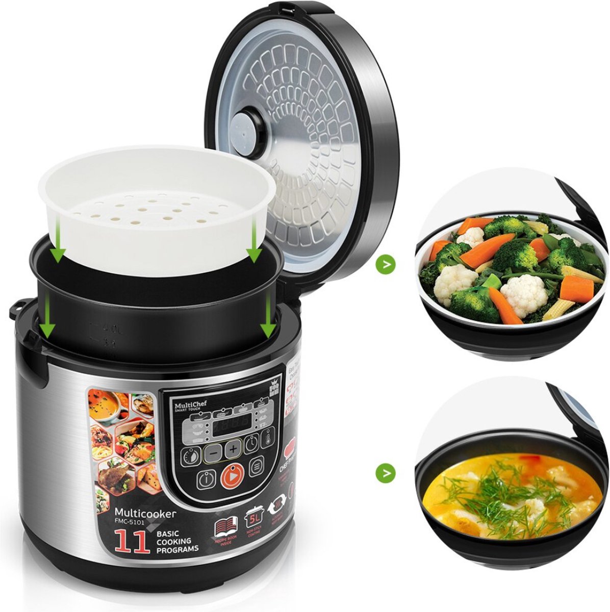 Afbeelding 2 van Bolture Multicooker - Slowcooker - Pressure Cooker Electrisch - 11 Kookfuncties - 5 Liter - 860W - Inclusief Kookboek