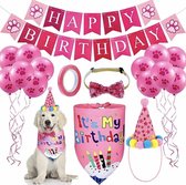 Verjaardagsset voor de hond Rose - Hond Verjaardag Feestartikelen - Huisdier Feestdecoratie - Hond Poot Print Ballonnen - Verjaardagslinger -Feesthoedje voor Hond Verjaardag - Verjaardagsbandana