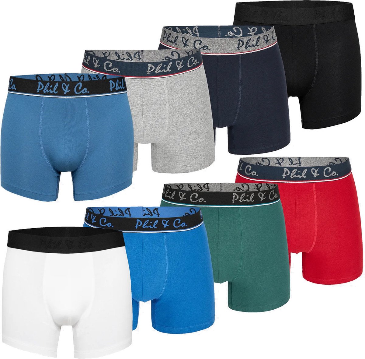 Phil & Co Boxershorts Heren 8-Pack Multi Effen Kleuren - Maat L | Onderbroek