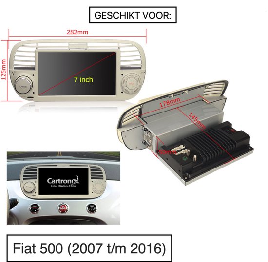 Autoradio Voor Fiat 500 2007-2015 – Android 13, 2G+64G, 7-inch Touch, CarPlay, GPS, Bluetooth