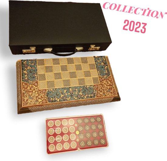 Afbeelding van het spel HANDCRAFTED Perzisch Backgammon l Schaakbord | 50 x 50 cm - Met Backgammon stukken en Koffer