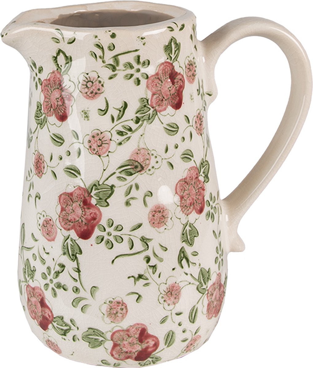 Clayre & Eef Decoratie Kan 16x11x18 cm Roze Beige Keramiek Bloemen