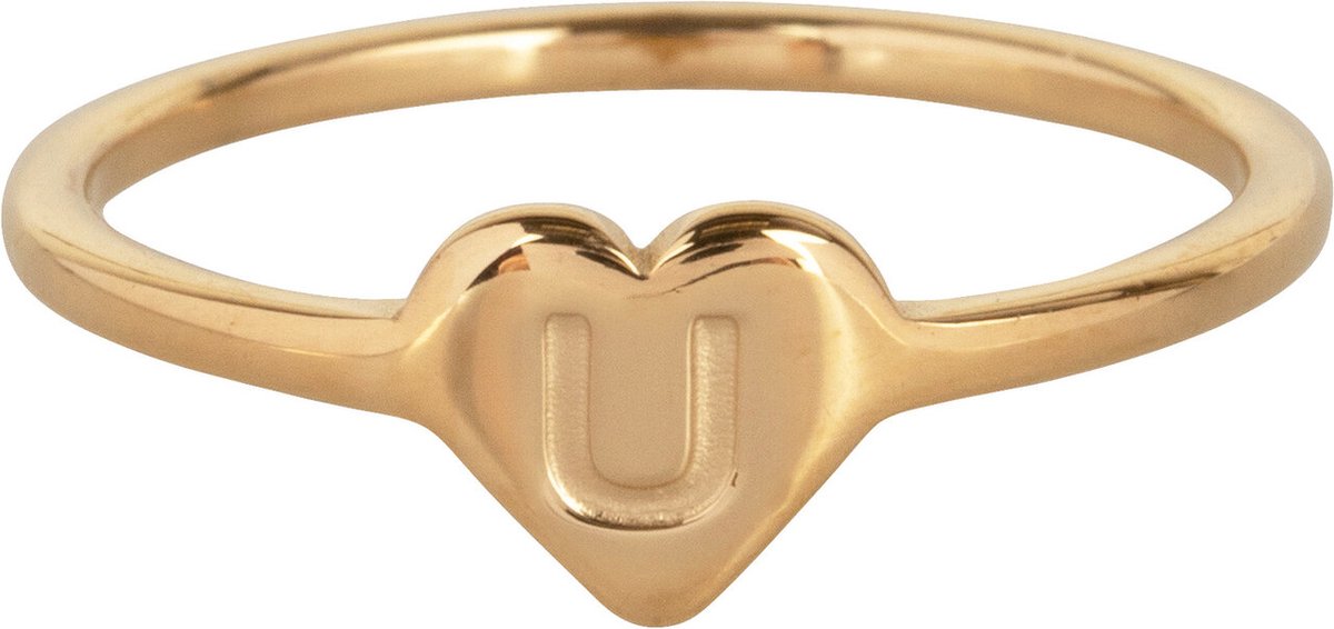 CHARMIN’S - INITIALEN - ZEGELRING - HARTJE - GOLDPLATED - LETTER U - M AAT 17 - STAINLESS STEEL - WATERPROOF