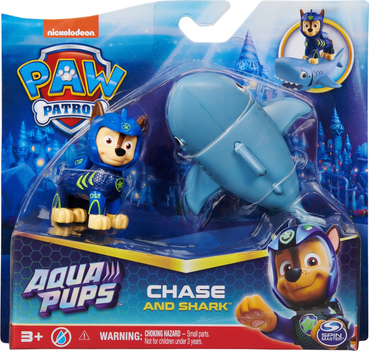 Paw Patrol Pat' Patrouille Aqua Pups - Voiture + Figurine Chase - Voiture  Pat Patrouille Chase - Figurine à Collectionner - Thème Mer Et Aventures