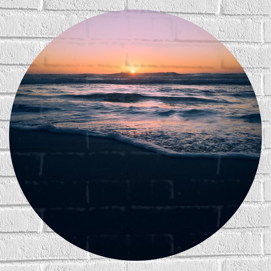 Muursticker Cirkel - Ondergaande Zon bij de Zee - 70x70 cm Foto op Muursticker
