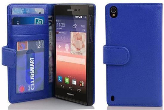 Étui Cadorabo pour Huawei ASCEND P7 en BLEU NEPTUNE - Housse de protection avec fermeture magnétique et 3 emplacements pour cartes Book Case Cover Etui