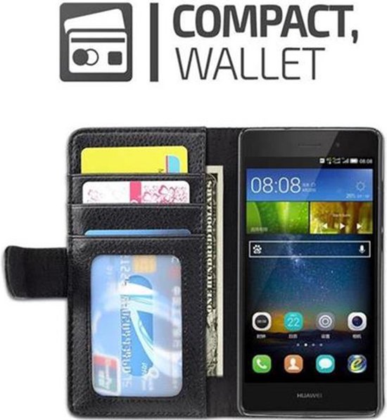 Coque Cadorabo pour Huawei P8 LITE 2015 en OXYDE NOIR - Coque de protection avec fermeture magnétique et 3 emplacements pour cartes