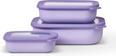 Mepal - Ensemble de 3 bols rectangulaires Mag (500+1000+2000) - Passe au congélateur, au micro-ondes et au lave-vaisselle - Lilas nordique - Plateaux de préparation de repas - Boîtes de rangement avec couvercle