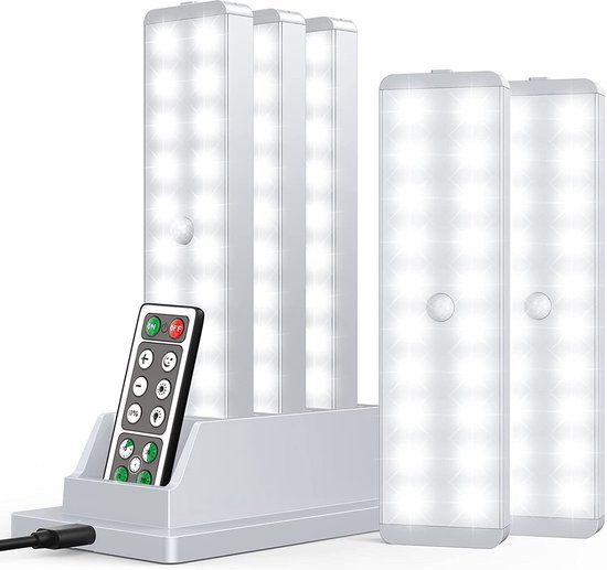 Ferswe Cabinet Light, LED with Motion Sensor, Battery Level Display, 2 Pieces, Undermount Light, Kitchen LED, USB, Battery Operated, Wardrobe Light, LED Motion Detector, 3000 K