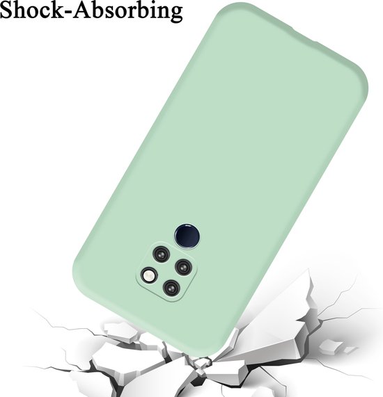 Lichtgroen telefoonhoesje valt en breekt een witte, gebarsten ondergrond.