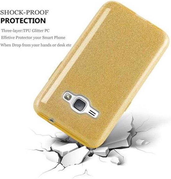 Cadorabo Coque pour Samsung Galaxy J1 2016 en STAR FABRIC GOLD - Housse de protection en silicone TPU au design pailleté