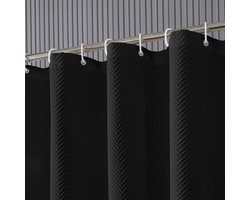 Floraweg Douchegordijn,douchegordijnen voor badkamer 3D embossing Visbotpatroon kraam douchegordijn, wasbaar waterdichte stof stofdouche gordijn set met 12 haken, 72 x 72 inch(180cmX180cm)-Zwaart