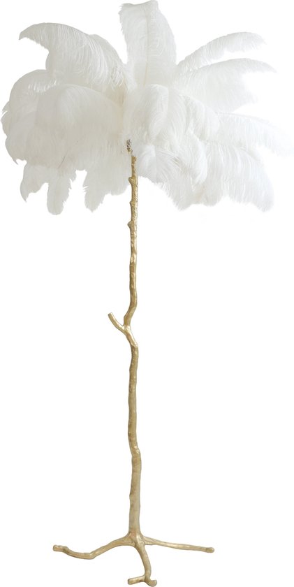 Cactula witte veren vloerlamp met gouden voet 95 x 180 cm