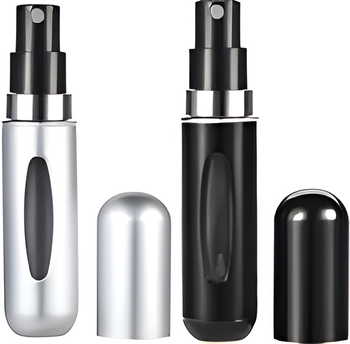 Parfumtogo - hervulbaar/navulbaar parfumflesje set van twee. Parfumverstuiver. Zilver + Zwart