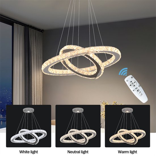 Crystal - Led Kroonluchter Verlichting - Huisverlichting - Chroom - Kroonluchters - Voor Woonkamer - 2 Ringen D50XD30cm - Licht verwisselbaar