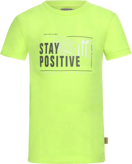 DJ Dutchjeans - T-shirt - Neon - Yellow - Stay - Positive - Maat 116