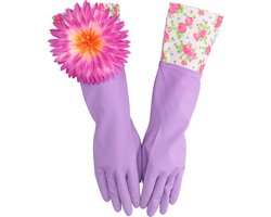 Huishoudhandschoen paars met bloem - medium - luxe gloves latex