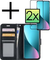 Hoes Geschikt voor Xiaomi 12 Hoesje Book Case Hoes Flip Cover Wallet Bookcase Met 2x Screenprotector - Zwart