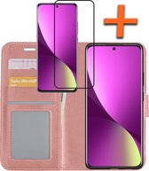 Hoesje Geschikt voor Xiaomi 12 Hoes Bookcase Flipcase Book Cover Met Screenprotector - Hoes Geschikt voor Xiaomi 12 Hoesje Book Case - Rosé goud