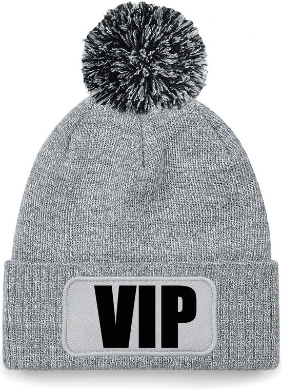 Bellatio Decorations VIP muts/beanie met pompon - onesize - grijs