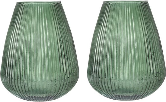 Excellent Houseware glazen vaas / bloemen vazen - 2 st - groen - 25 x 37 cm