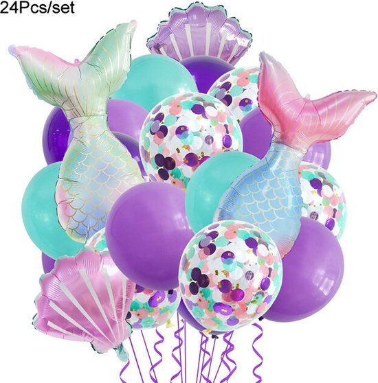 Mermaid Verjaardag Ballonnen - 24st - Zeemeermin Feestpakket - Mermaid Versiering - Mermaid Thema Feest - Zeemeermin Verjaardag Versiering - Baby Feest Set Zeemeermin - Folieballonnen set