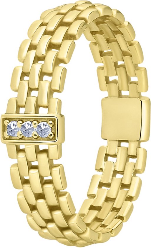 Lucardi Dames Zilveren goldplated ring schakel zirkonia - Ring - 925 Zilver - Goudkleurig - 16.5 / 52 mm