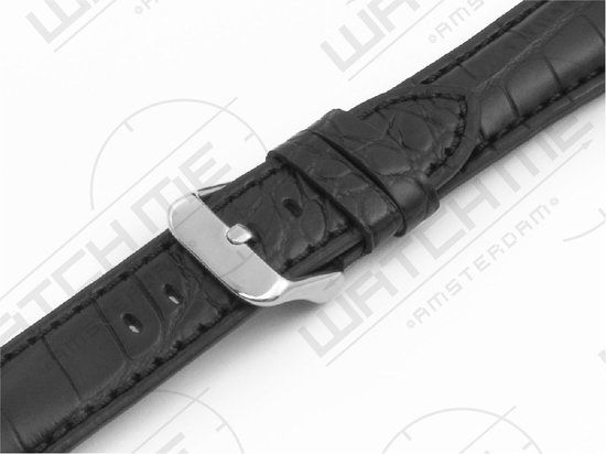 Horlogeband leer alligator print - Carolina zwart 24 mm