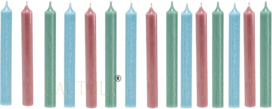 Cactula mooie dinerkaarsen 19,5 cm in 3 Trendy Kleuren 15 stuks | Pastel | Jade / Lichtblauw / Roze
