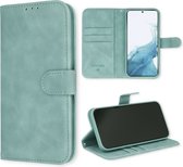 Casemania Hoesje Geschikt voor Samsung Galaxy S23 Ultra Aqua Blue - Luxe Kunstlederen Portemonnee Book Case