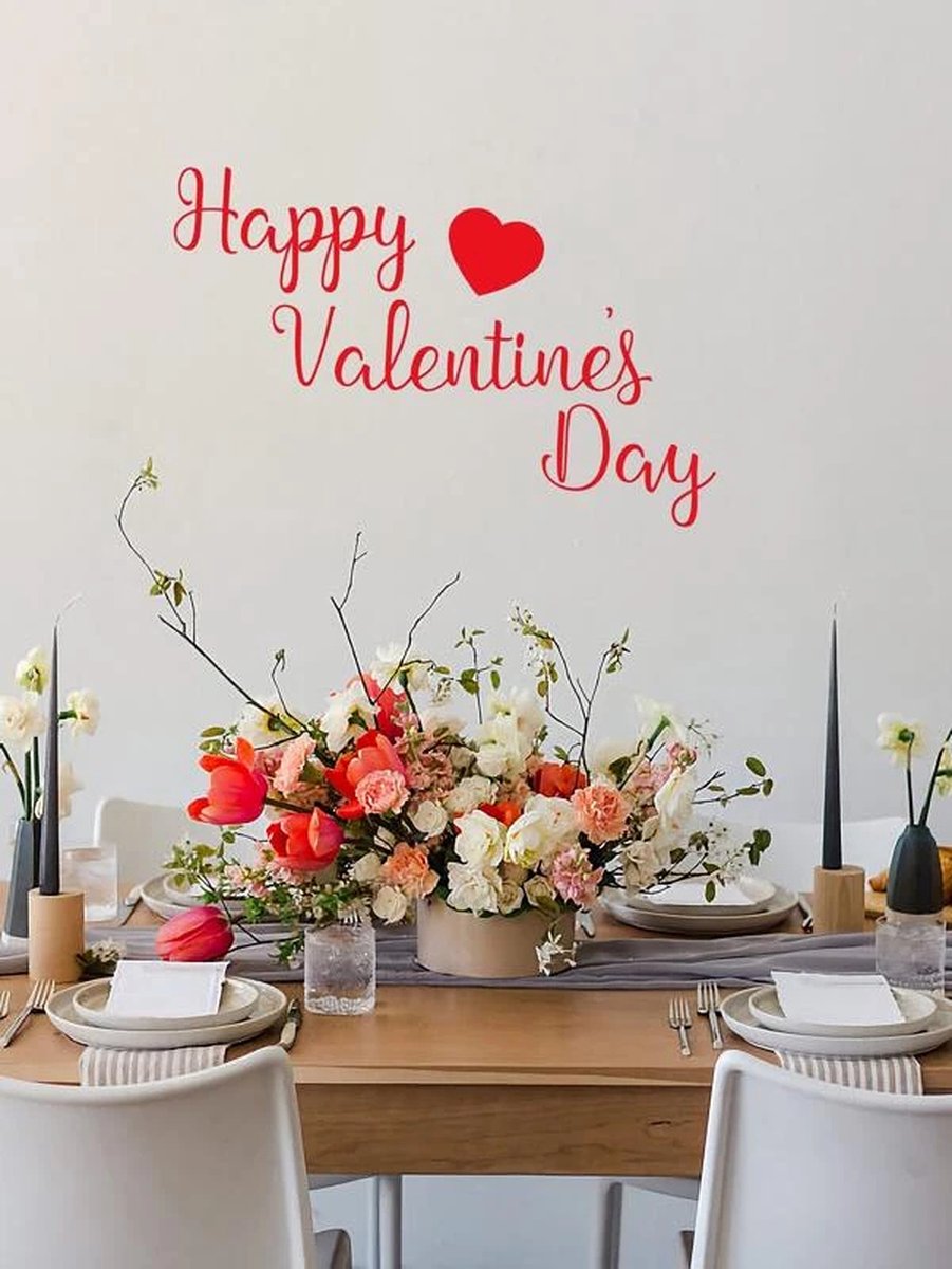 Muursticker - Raamsticker Happy Valentine's Day Valentijnsdag - Valentijn - Liefde - Love - Huwelijk - Muur Sticker / Raam sticker Keuken – Handgeschilderd - Winkel - Kantoor | Decor - Poster | Verwijderbaar – Zelfklevend plakfolie | DH collection