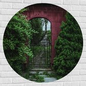 Muursticker Cirkel - Rode Poort Doorgang - 100x100 cm Foto op Muursticker