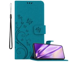 Cadorabo Hoesje geschikt voor Honor 20 PRO in BLOEMEN BLAUW - Beschermhoes in bloemmotief met magnetische sluiting, standfunctie en kaartsleuven Book Case Cover Etui