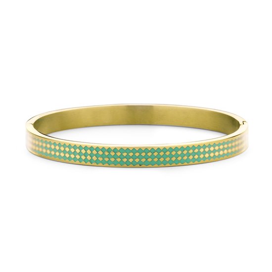 CO88 Collection 8CB-91208 Stalen Armband met Emaille - Bangle - 6mm - 58x49mm - Staal - Groen - Goudkleurig