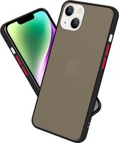 Cadorabo Hoesje geschikt voor Apple iPhone 14 in Mat Zwart - Rode Knopen - Hybride beschermhoes met TPU siliconen Case Cover binnenkant en matte plastic achterkant