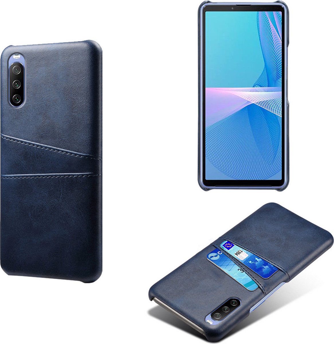 Back Cover met Opbergvakjes + Gehard Glas Screenprotector voor Sony Xperia 10 III _ Blauw