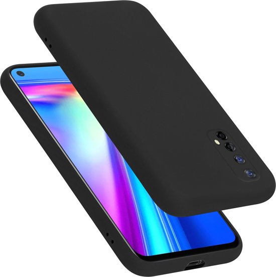 Coque de téléphone noire au-dessus d'un téléphone avec un écran coloré. "Cadorabo".