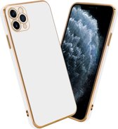 Cadorabo Hoesje voor Apple iPhone 13 PRO in Glossy Wit - Goud - Beschermhoes Case Cover van flexibel TPU-silicone en met camerabescherming
