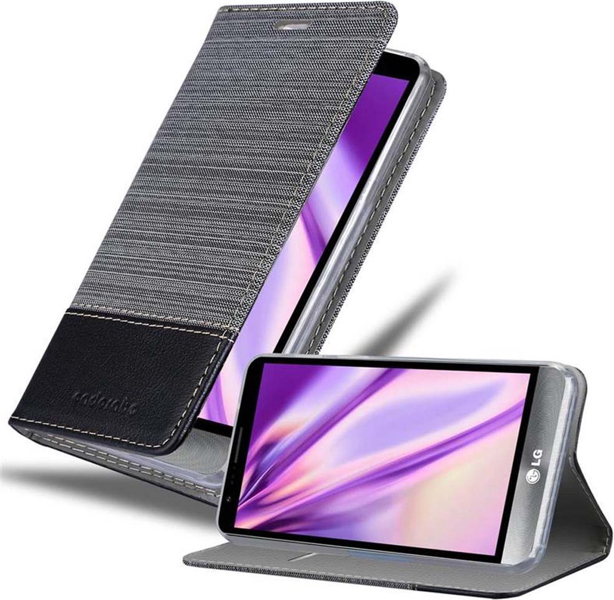 Cadorabo Hoesje geschikt voor LG STYLUS 3 in GRIJS ZWART - Beschermhoes met magnetische sluiting, standfunctie en kaartvakje Book Case Cover Etui