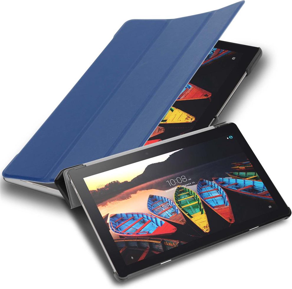Cadorabo Tablet hoes voor Lenovo Tab 3 10 Business (10.1 Zoll) in JERSEY DONKER BLAUW - Ultra dun beschermend geval met automatische Wake Up en Stand functie