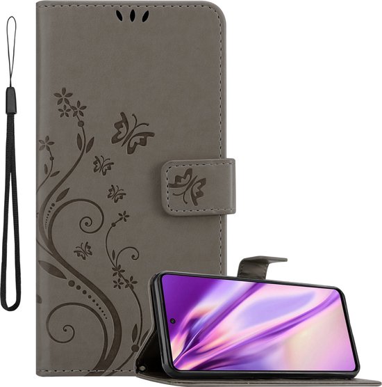 Étui Cadorabo pour Samsung Galaxy M53 5G en GRIS FLORAL - Housse de protection à motif floral avec fermeture magnétique, fonction support et fentes pour cartes Book Case Cover Etui