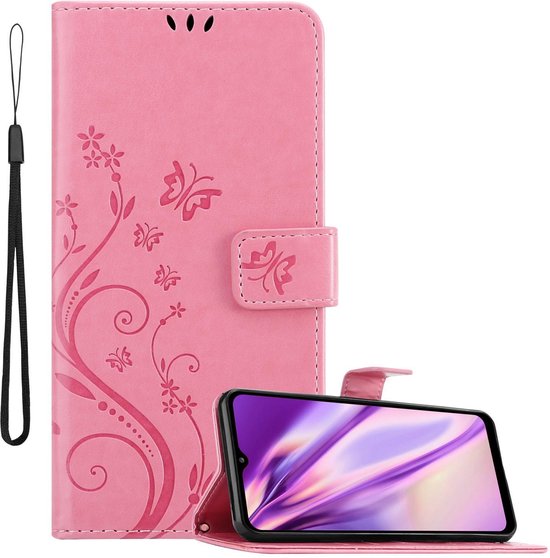 Cadorabo Hoesje geschikt voor Samsung Galaxy A32 5G in BLOEMEN ROZE - Beschermhoes in bloemmotief met magnetische sluiting, standfunctie en kaartsleuven Book Case Cover Etui
