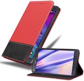 Cadorabo Hoesje geschikt voor Samsung Galaxy NOTE 4 in ROOD ZWART - Beschermhoes met magnetische sluiting, standfunctie en kaartvakje Book Case Cover Etui