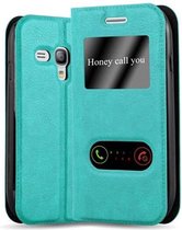 Cadorabo Hoesje geschikt voor Samsung Galaxy S3 MINI in MUNT TURKOOIS - Beschermhoes met magnetische sluiting, standfunctie en 2 kijkvensters Book Case Cover Etui