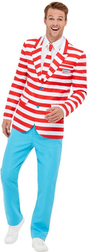 Smiffy's - Where's Wally Kostuum - Zoekplaatje Waar Is Wally - Man - Blauw, Rood - Large - Carnavalskleding - Verkleedkleding