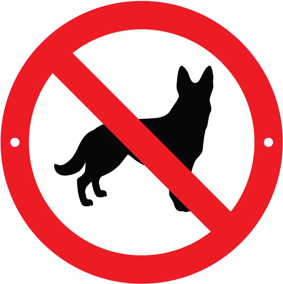 BWK - Verbodsbord Verboden voor Honden - 25cmØ met 2 Boorgaten - op 3mm dik PVC Schuimplaat