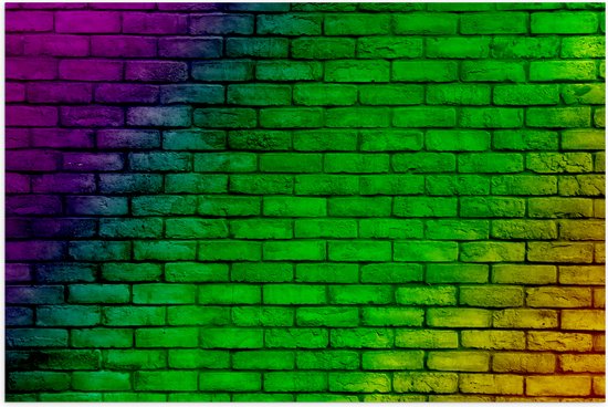 Poster Glanzend – Muur in Regenboog Kleuren - 90x60 cm Foto op Posterpapier met Glanzende Afwerking